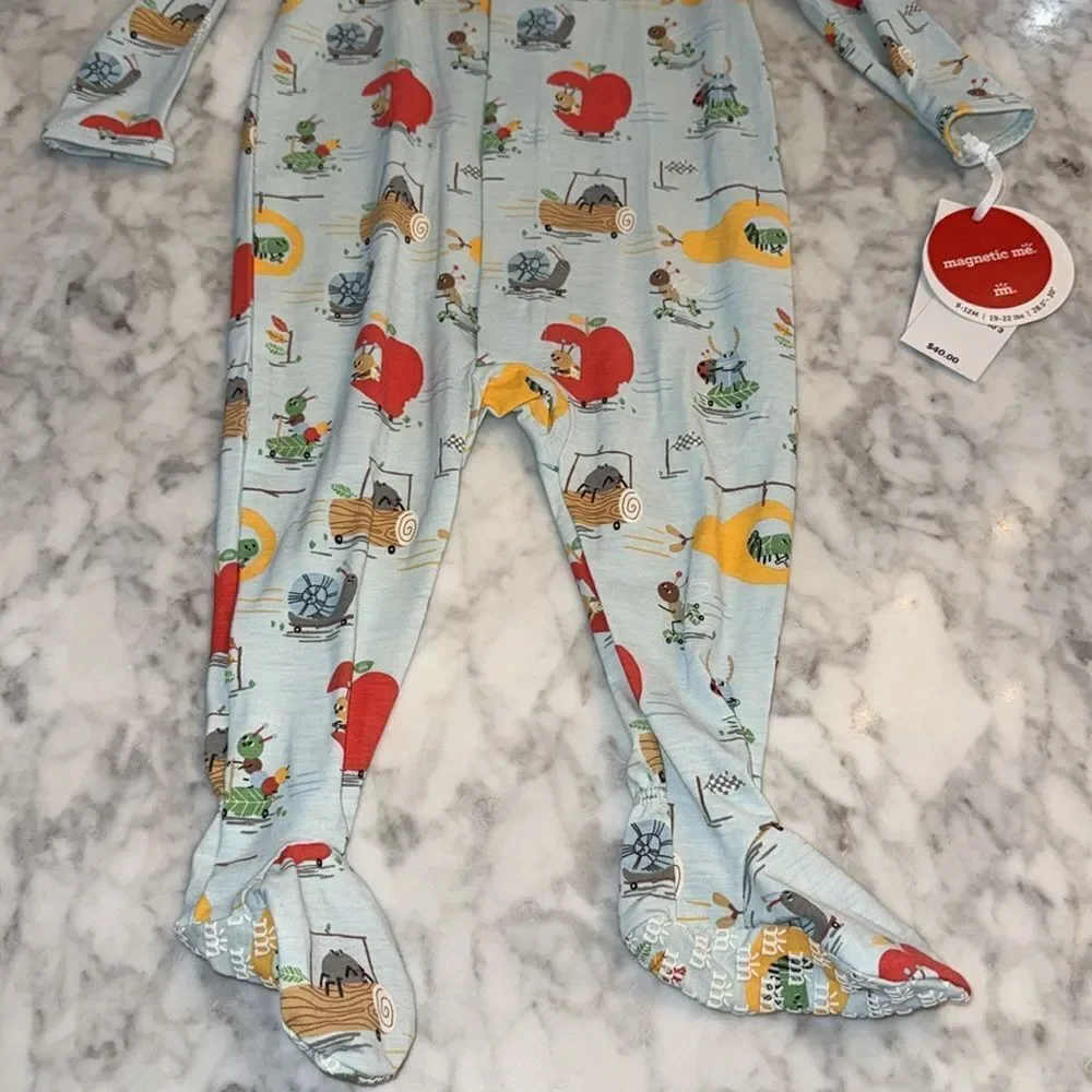 NWT Magnetic Me Modal Right Fit Footie in Blue with Red and Yellow Accents